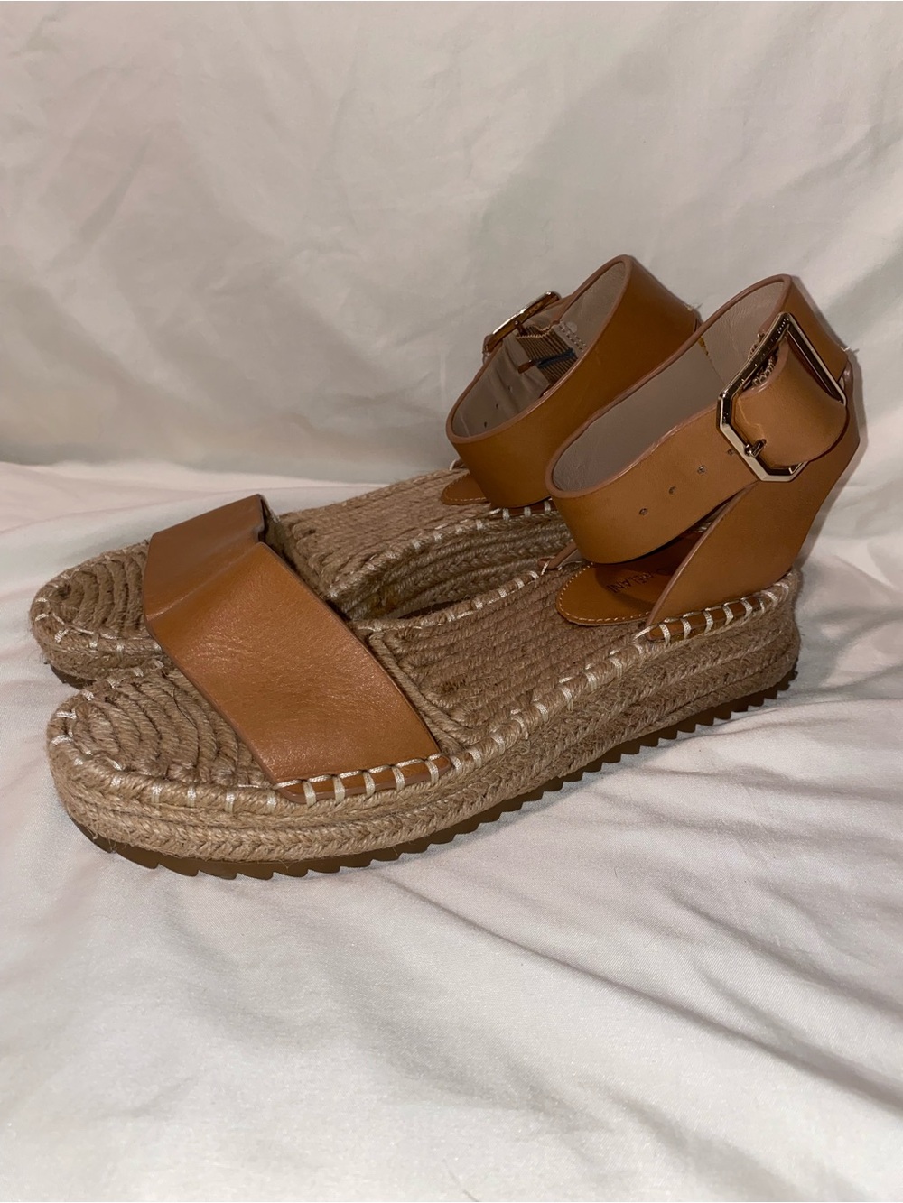 ANTONIO‎ MELANI Tan Leather Espadrille Platform Sandals with Ankle Strap